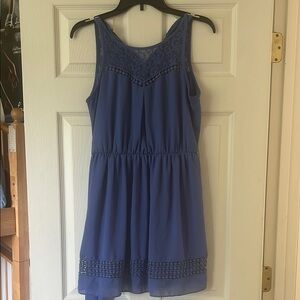 Blue Sleeveless Dress with Lace Detail